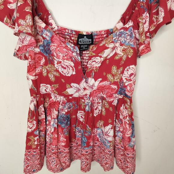 Angie Floral Flutter Sleeve Top Peplum Smocked - Picture 3 of 11